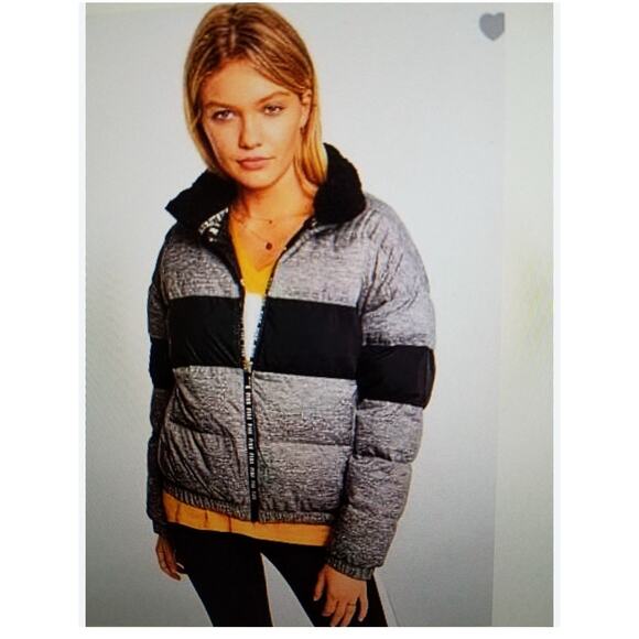 PINK Victoria’s Secret Puffer Jacket Size Small Gray Black Colorblock Rare - Picture 7 of 7